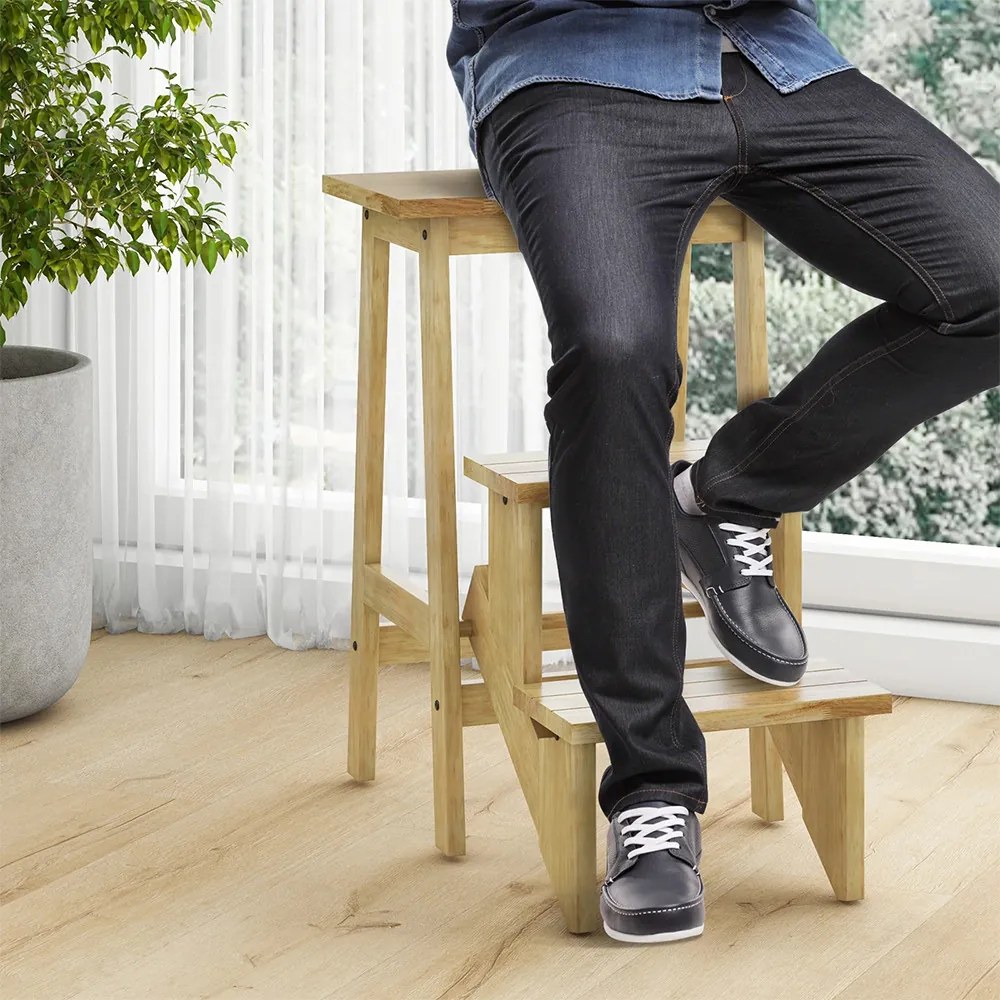 Skladací 3-stupňový stolička, prírodná