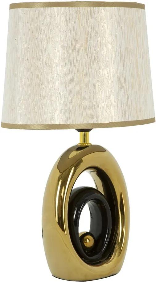 Biela stolová lampa s konštrukciou v zlatej farbe Mauro Ferretti Glam Oval