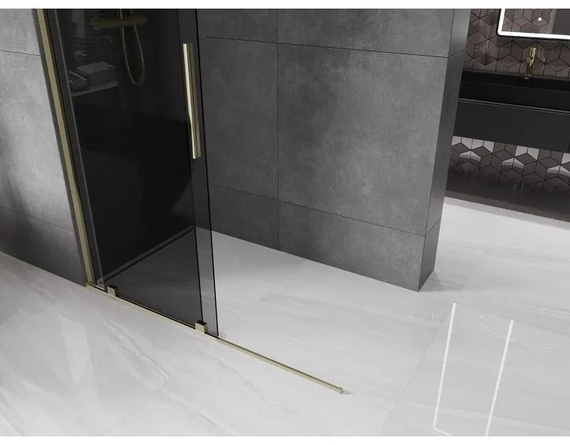 Mexen Velar, sprchová zástena s posuvnými dverami Walk-in 140 x 200 cm, 8mm šedé sklo, zlatá lesklá, 871-140-000-43-50