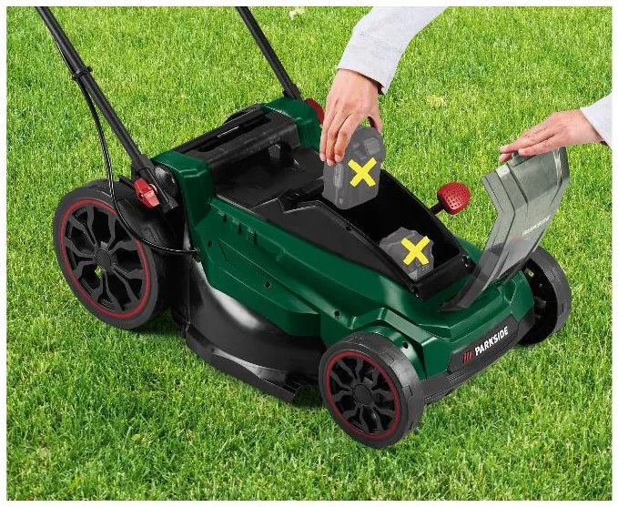 Parkside® Aku kosačka Prma 40-Li D2 + Akumulátor 20 V 4 Ah, 2 kusy + Dvojitá nabíjačka na akumulátor 20 V 4,5 A (800011567)