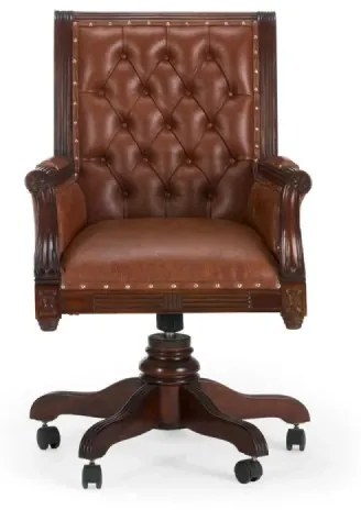 furniture-nabytek.cz - Kancelárske kreslo Cambridge z masívneho mahagónu, lakované, hnedé – pravá koža