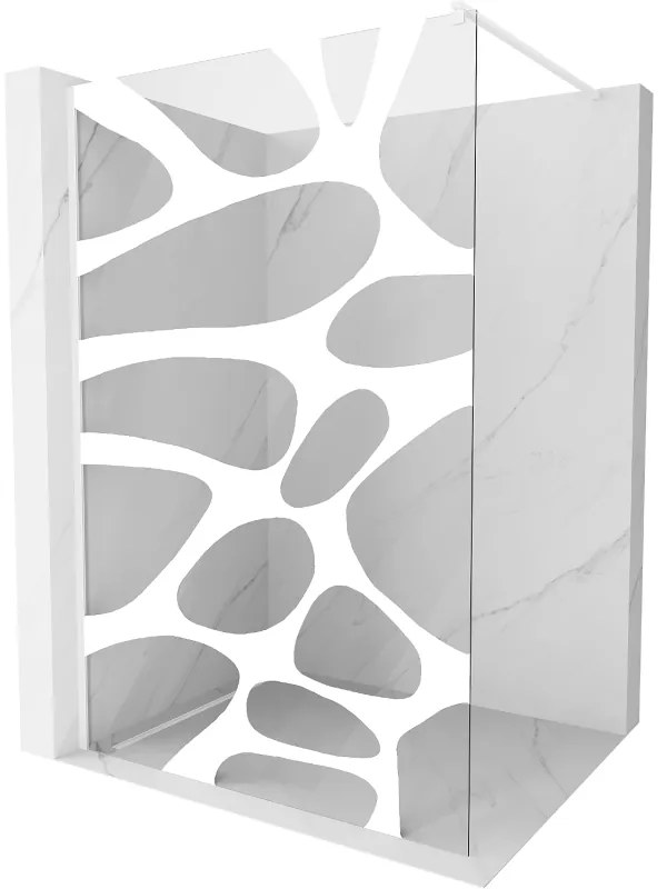 Mexen Kioto, Walk-In sprchová zástena 80 x 200 cm, 8mm sklo číre/biely vzor, biely profil, 800-080-101-20-97