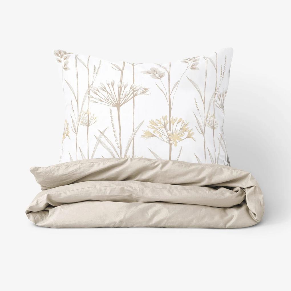 Goldea bavlnené posteľné obliečky duo - okrasné rastliny s latte 140 x 220 a 70 x 90 cm