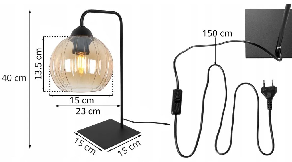 Stolná lampa Costa, 1x medové sklenené tienidlo, b