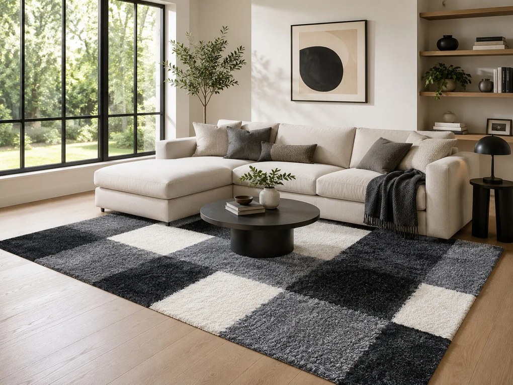 Ayyildiz, Kusový koberec Life Shaggy 1501 black, 80x150, čiernobiela, obývacia izba