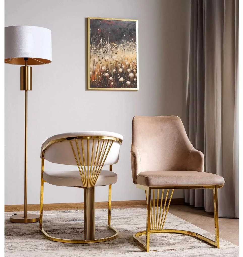 Jídelní křeslo Crown Velvet světle béžové/zlaté