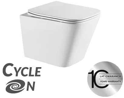 Laveo Kvadrato Cycleon 2.0, závesná WC misa s toaletným sedadlom z duroplastu, Vortex splachovanie, biela lesklá, LAV-VMK_610S