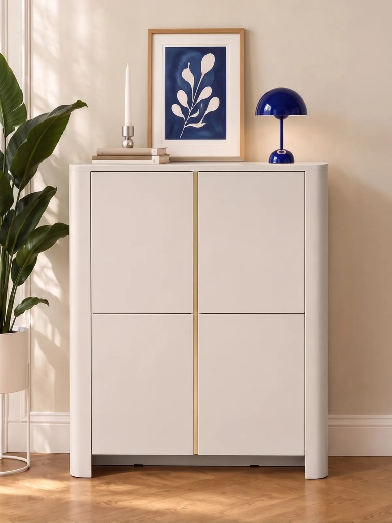 Vysoká komoda Sorrenti 103 cm - kašmírová / zlatá