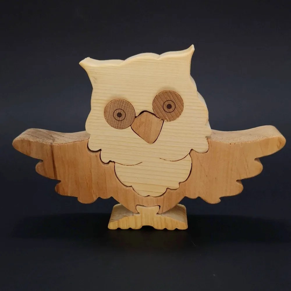 AMADEA Drevené puzzle sova, masívne drevo dvoch druhov drevín, 18x13 cm