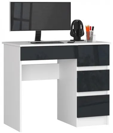 Počítačový stôl A7 pravá biela/grafit lesk
