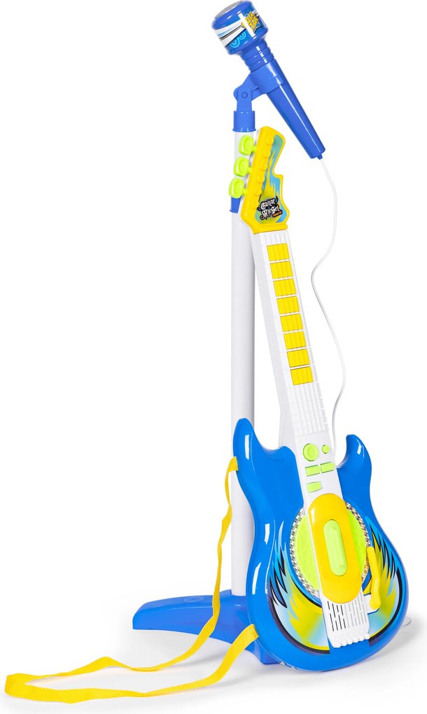 MULTISTORE Detská elektrická gitara – súprava s mikrofónom a statívom, MP3 pripojenie, modrá, 3+