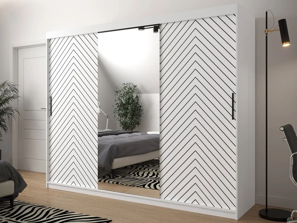 Posuvná skriňa so zrkadlom Ratintu 250 cm, zásuvka: nie, Farby: čierna / dub artisan + čierna