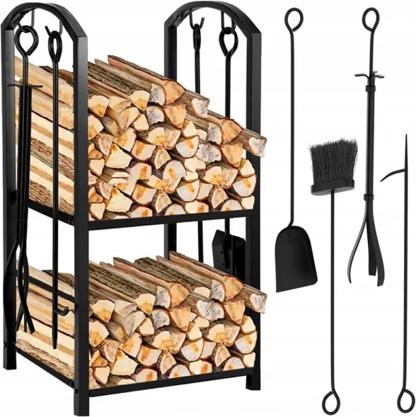 Kaminer PK011 Kôš na drevo a krbové náradie 30x40x73cm čierna