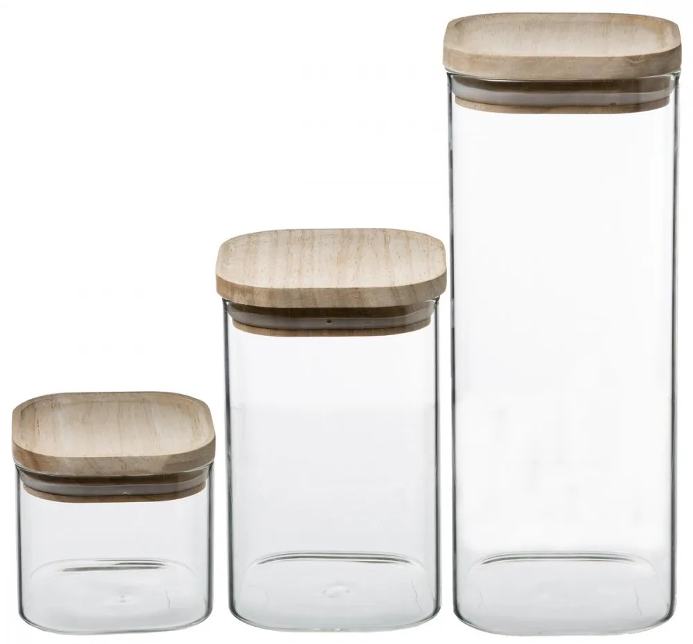 5Five® Sada skleněných hranatých dóz s bambusovým víkem 0,5l+1l+1,8l