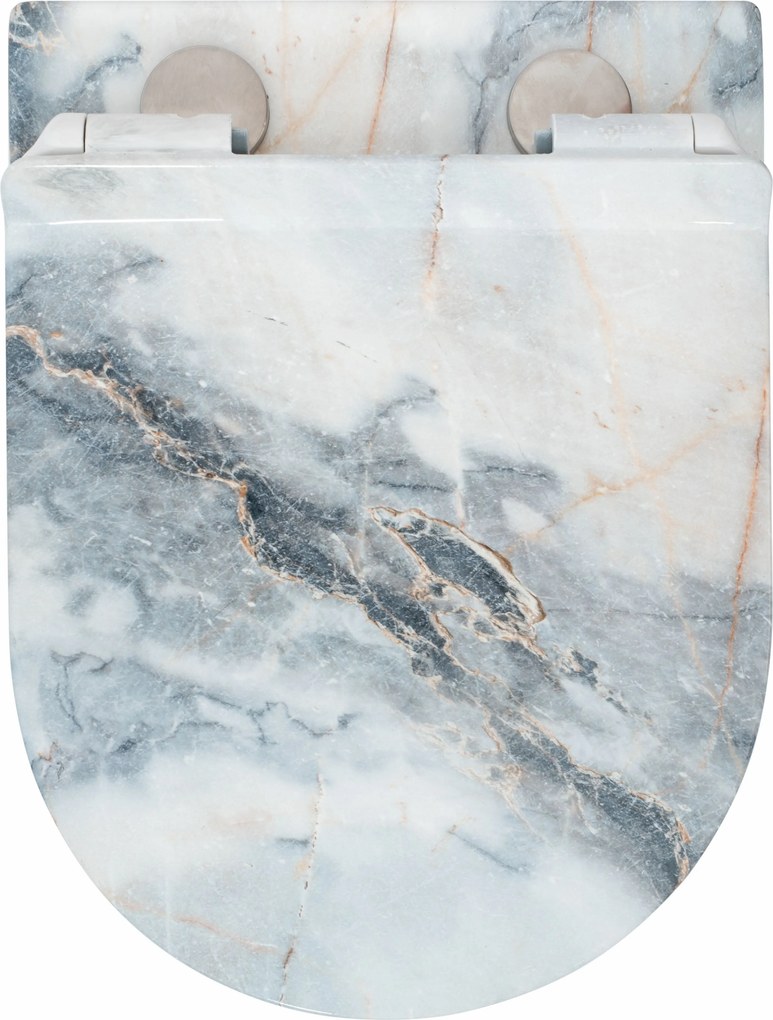 Závesná WC misa so SoftClose sedadlom REA CARLOS SLIM RIMLESS, leštená žula