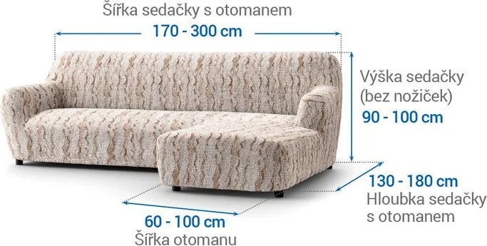 Bielastické poťahy OCEANO NOVÉ béžové sedačka s otomanem vpravo (š. 170 - 300 cm)