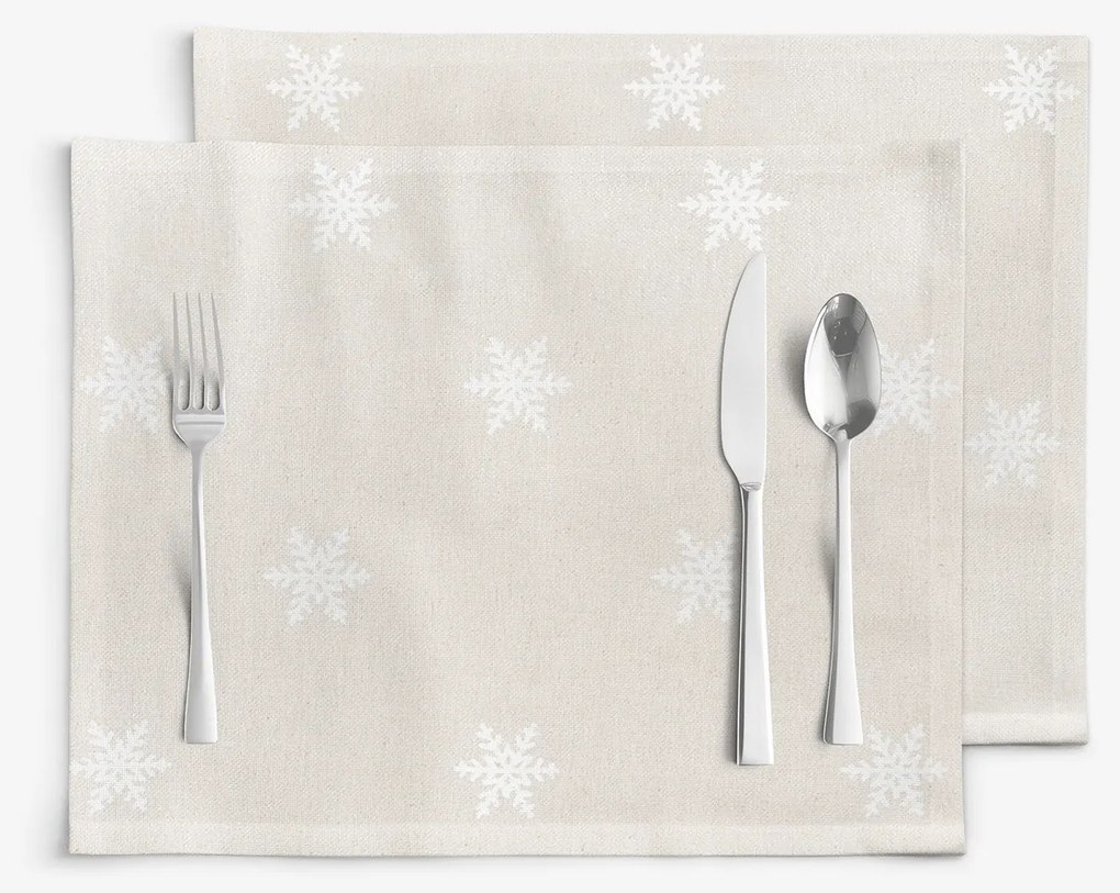 Goldea prestieranie na stôl natura – snehové vločky na režnej - sada 2ks 30 x 40 cm