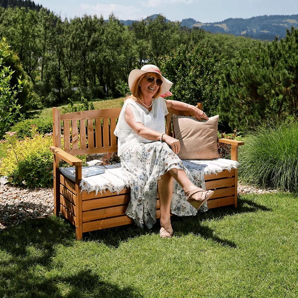 Záhradná lavička s úložným priestorom Amula 150 cm - hnedá