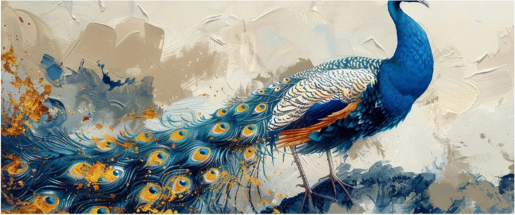 Obraz - Páv, maľba (120x50 cm)