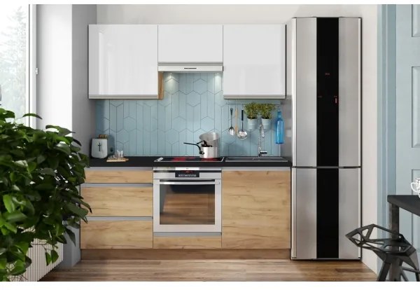 Kuchynská linka MARINA 180 cm, dub craft/lesklá biela