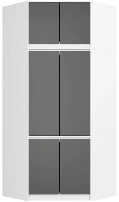 Rohová skriňa s nadstavcom S100 biela / sivá