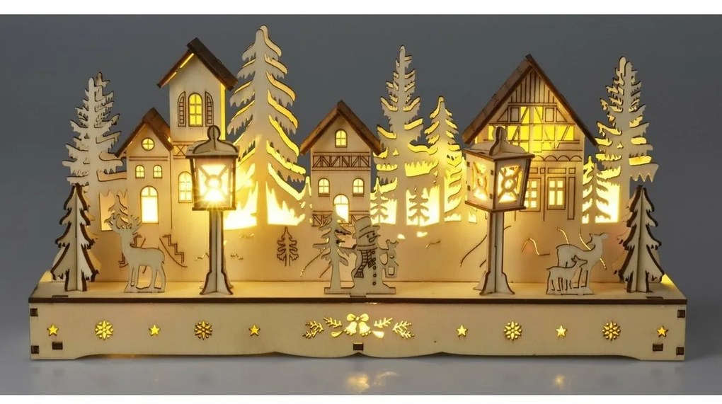 LED Zimná krajina prírodná, 10x LED, 30 cm, 2x AA