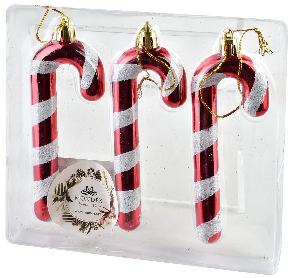 Sada 3 ks vánočních ozdob HULA 4,5x12 cm červená/bílá