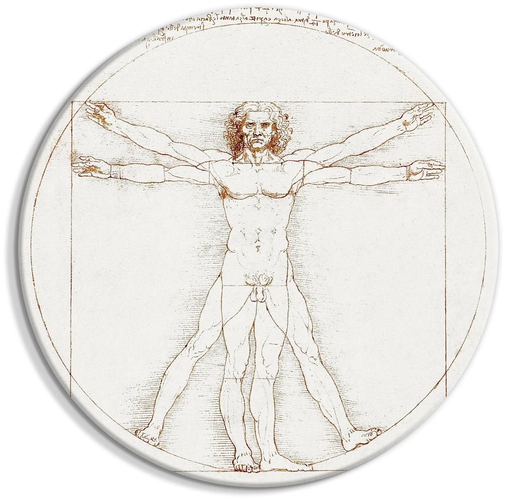 Artgeist Okrúhlý obraz - Vitruvian Man by Leonardo Da Vinci - A Drawing of the Proportions of a Man’s Body Veľkosť: 40x40