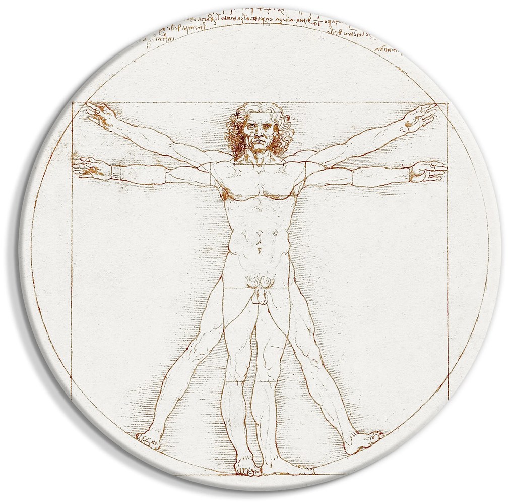 Artgeist Okrúhlý obraz - Vitruvian Man by Leonardo Da Vinci - A Drawing of the Proportions of a Man’s Body Veľkosť: 60x60