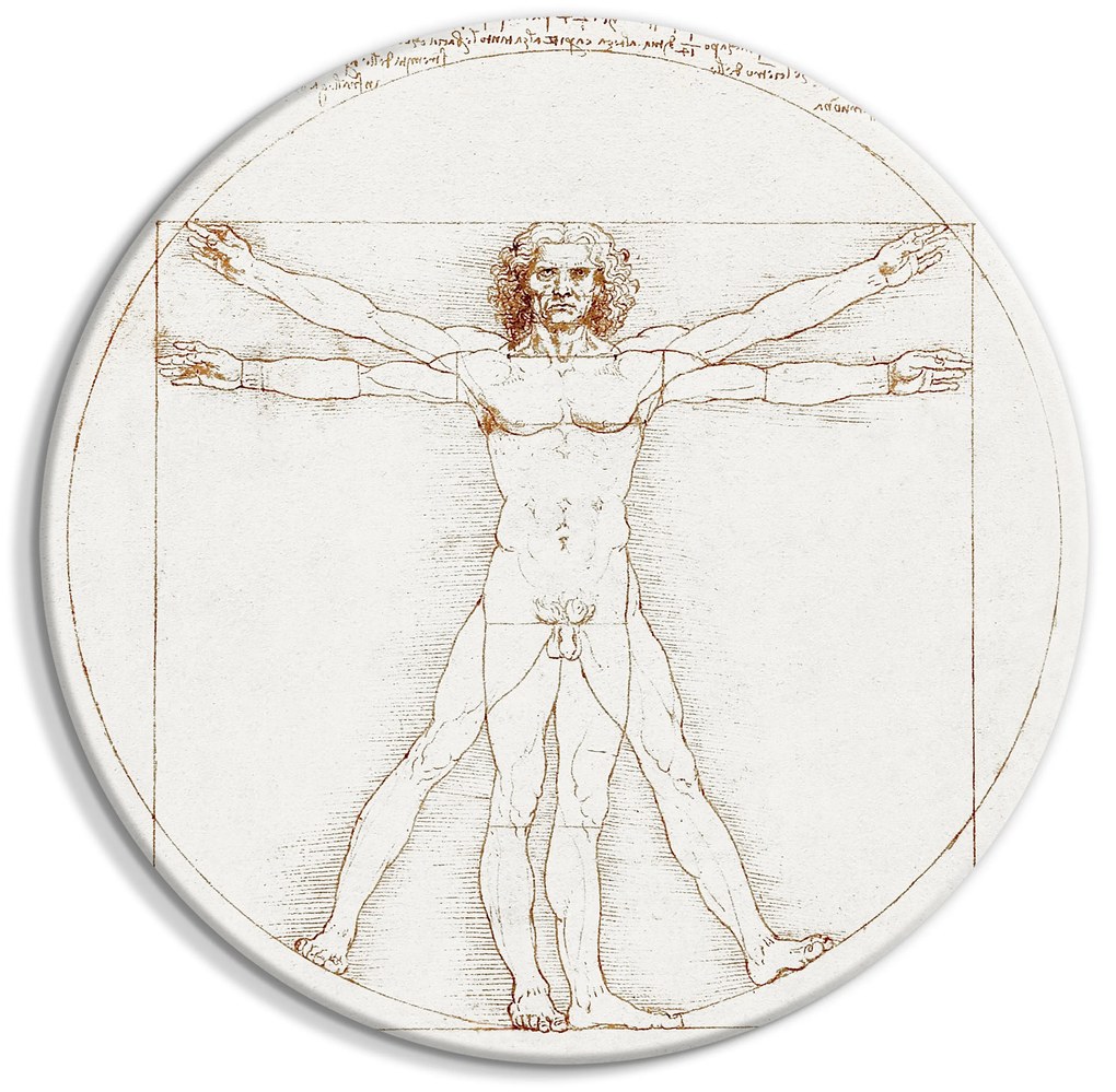 Artgeist Okrúhlý obraz - Vitruvian Man by Leonardo Da Vinci - A Drawing of the Proportions of a Man’s Body Veľkosť: 80x80