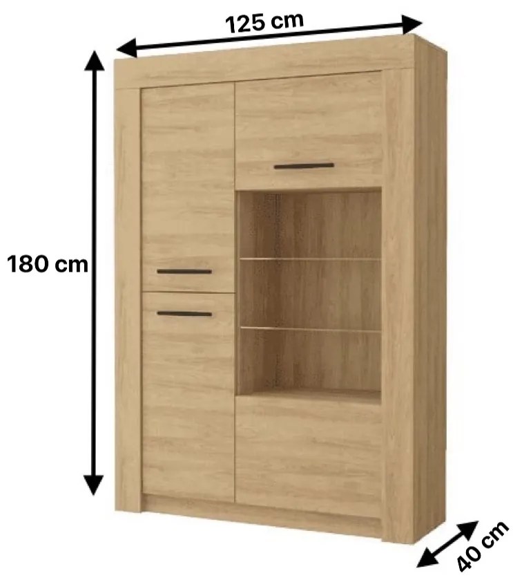 Vitrína LENS 125 cm dub hickory