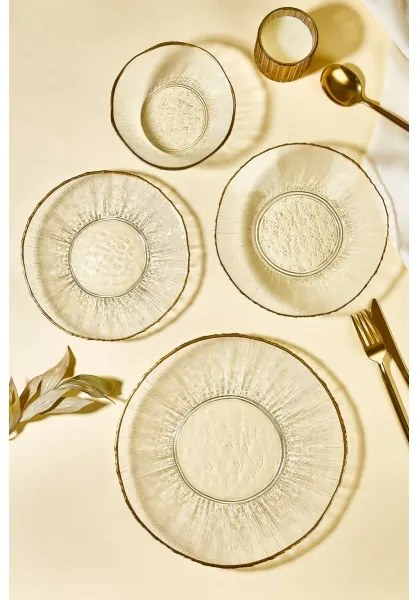 24-dielna jedálenská sada z číreho skla so zlatými detailmi