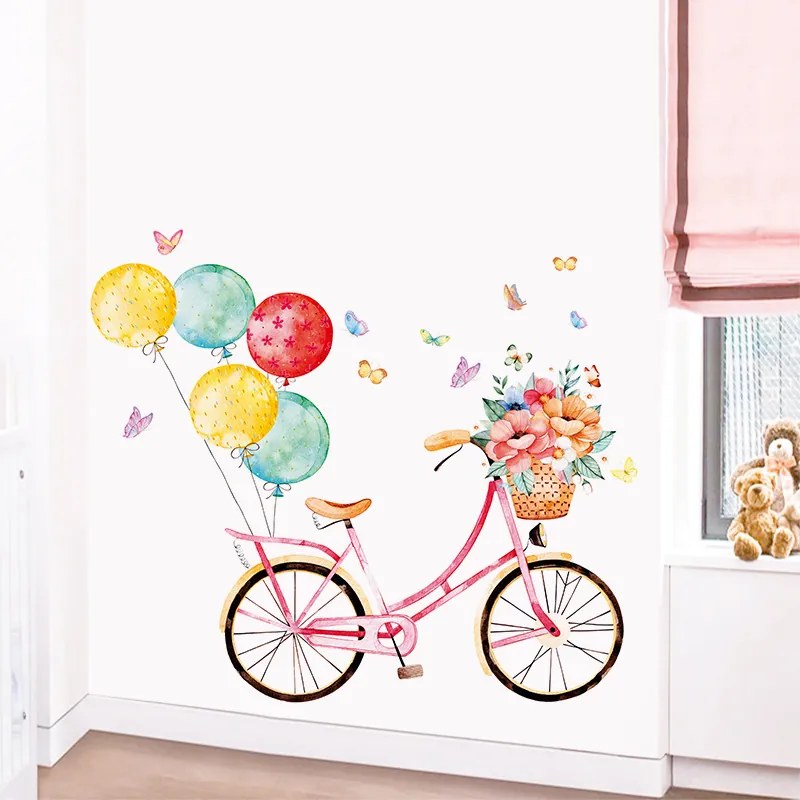 PIPPER | Samolepka na stenu "Bicykel s balónmi" 86x100 cm