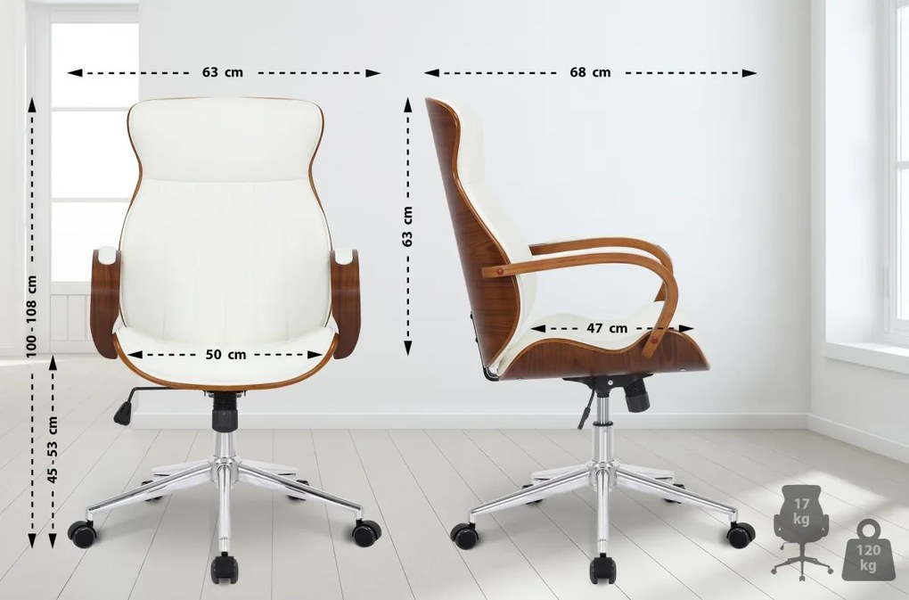 Design-Shop Kancelárska stolička Melilla - drevo orech - Biela