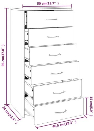 vidaXL Komoda so 6 zásuvkami sivá sonoma 50x34x96 cm spracované drevo-