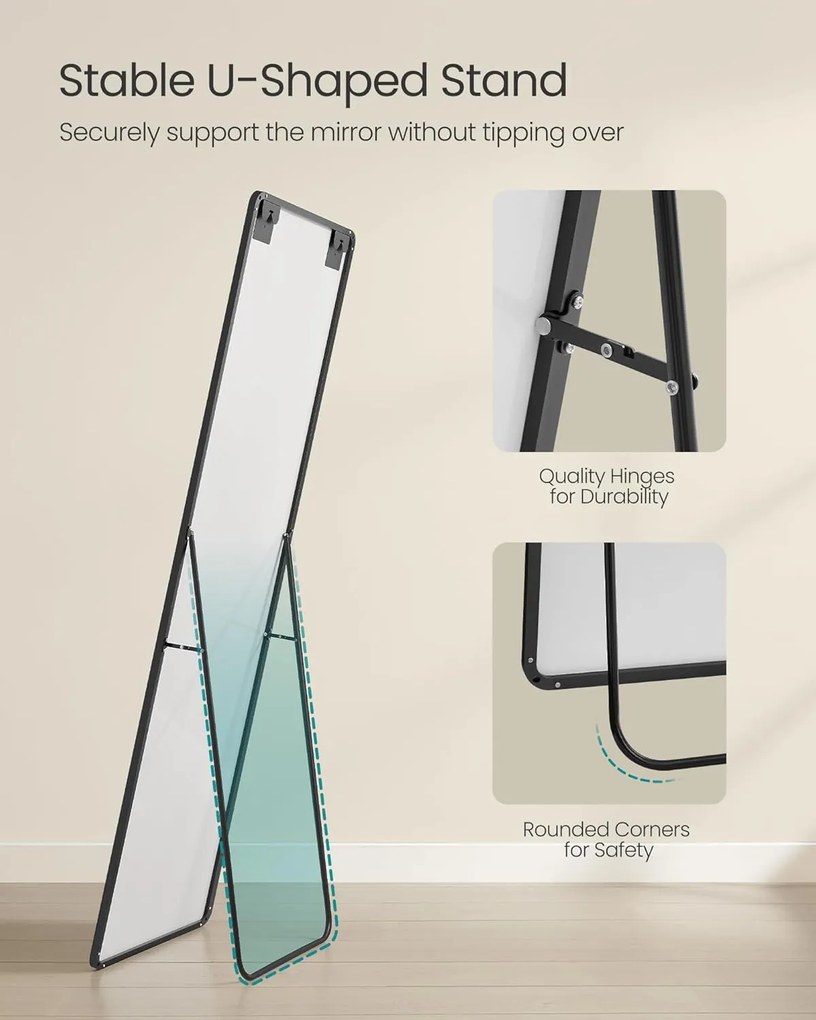 Obdĺžnikové celotelové zrkadlo so stojanom, Podlahové zrkadlo, čierne