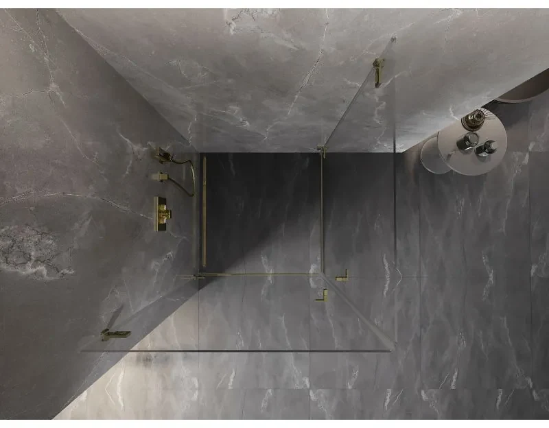 Mexen Lunar-B Duo, výklopný sprchový kút 100 x 100 cm, 8mm číre sklo, zlatý profil, 832-100L-100P-50-00