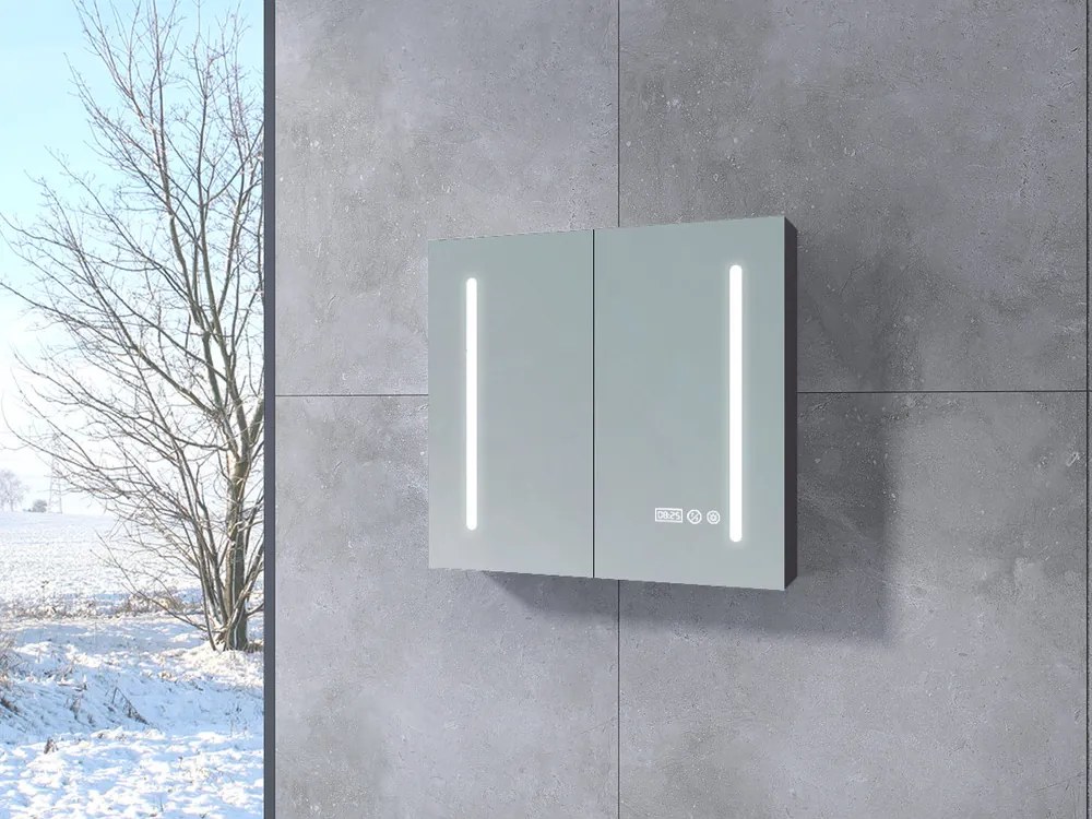 Sevilla matná antracitová sivá, Dvojdverová skriňa so zrkadlom, LED 80 cm