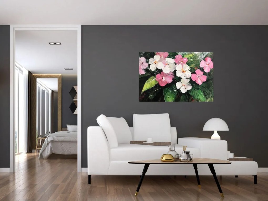Obraz - Ružové a biele kvety (90x60 cm)