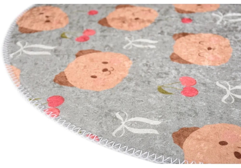 Sivý/hnedý prateľný detský koberec ø100 cm Cute Teddies – Vitaus