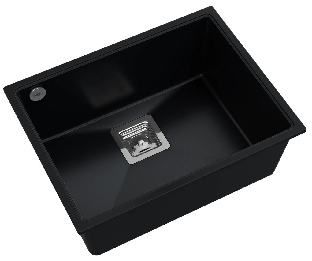 Sink Quality Argon 60, kuchynský granitový drez 550x420x225 mm + chrómový sifón, čierna, SKQ-ARG.C.1KBO.60.X