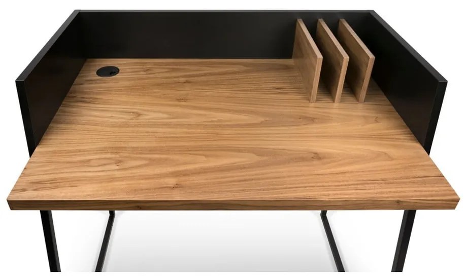 Čierny pracovný stôl s detailmi v dekore orechového dreva TemaHome Volga