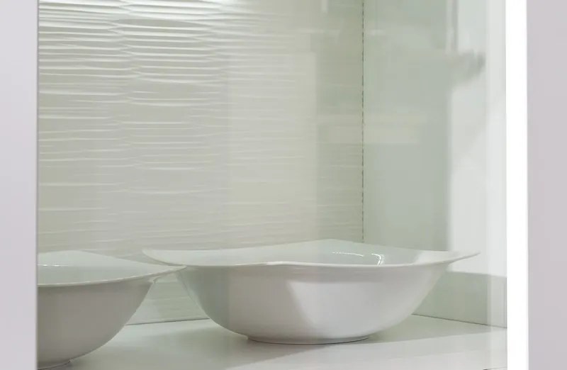 Široká vitrína Caracas typ 22, dub/biely lesk, s osvetlením