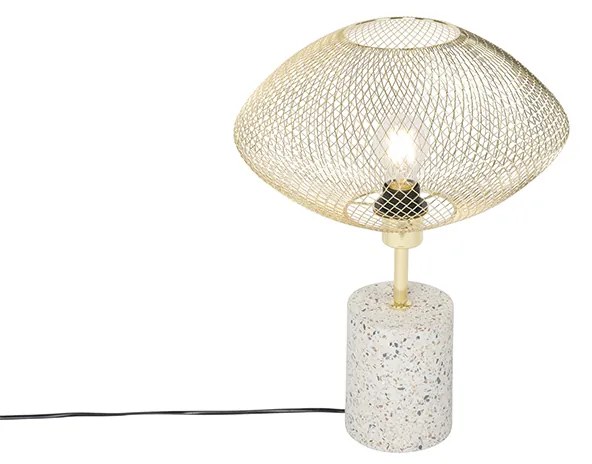Dizajnová stolná lampa biela s mosadzou - Ella