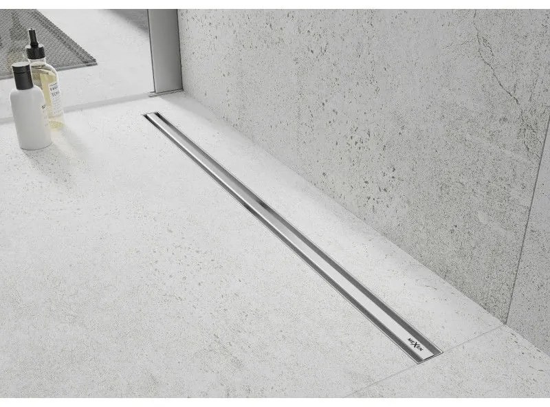 MEXEN Flat nerezový sprchový žľab s rotačným 360° sifónom 160 cm, vzor SLIM, nerezová, 1041160