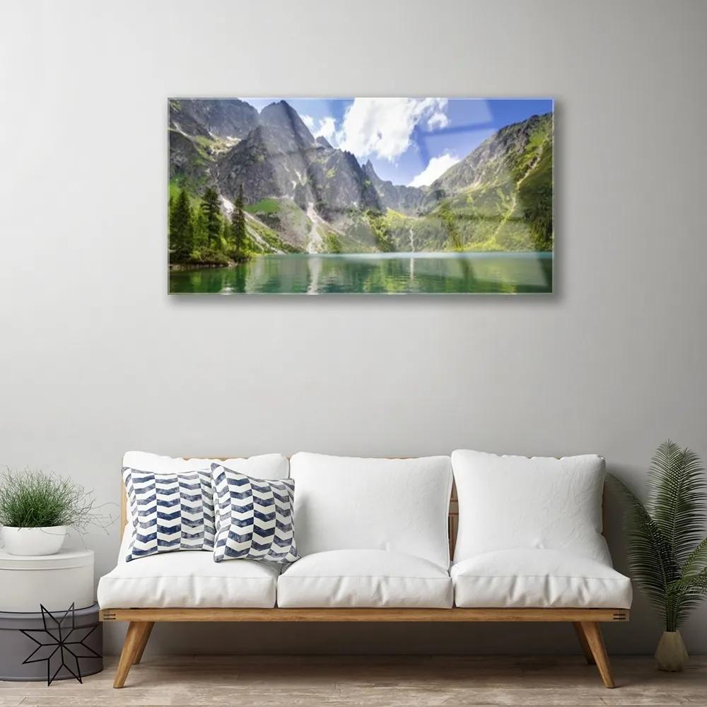 Skleneny obraz Hora jazero príroda 120x60 cm