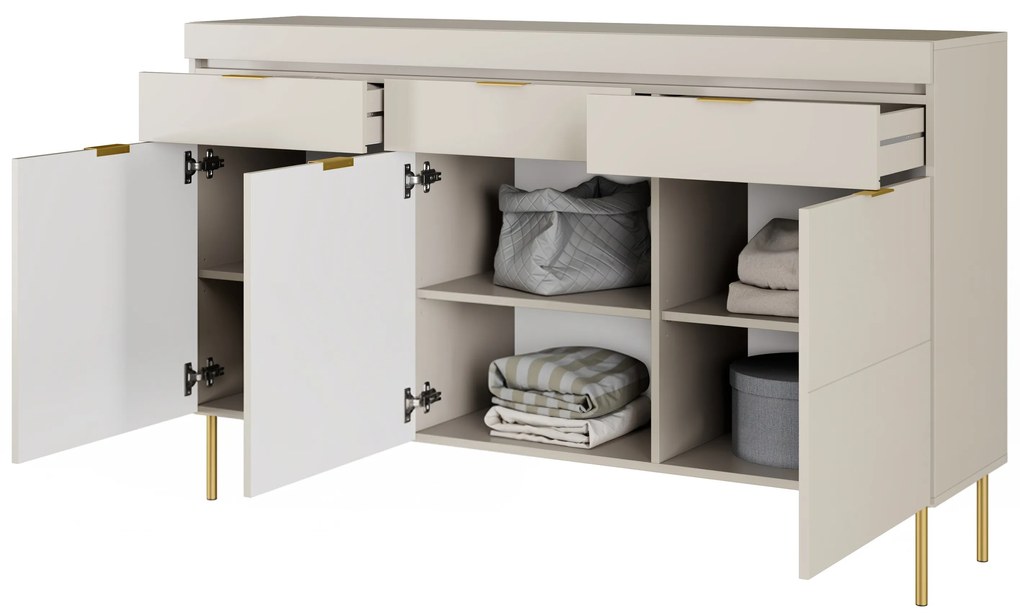 Trojdverová komoda Sentia 157 cm s tromi zásuvkami - kašmír / zlatá