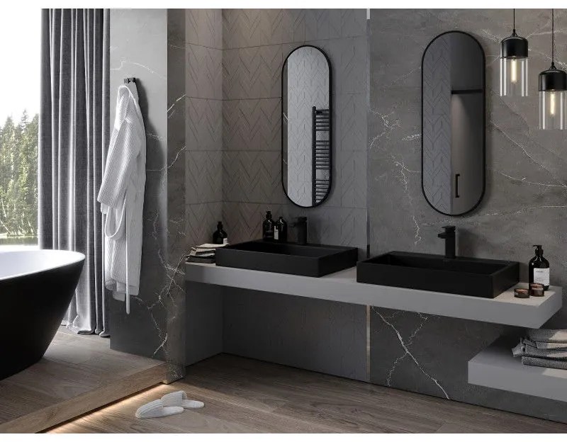 Mexen Loft, oválne kúpeľňové zrkadlo 100 x 35 cm, farba rámu čierna matná, 9851-100-035-000-70