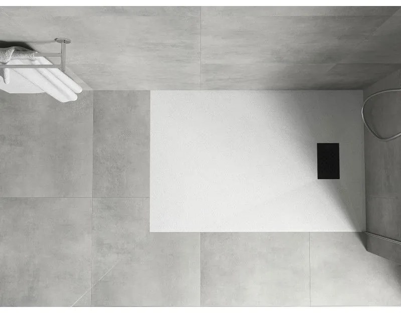 Mexen Hugo, obdĺžniková sprchová vanička SMC 100 x 80 cm, biela, čierna krytka, 42108010-B