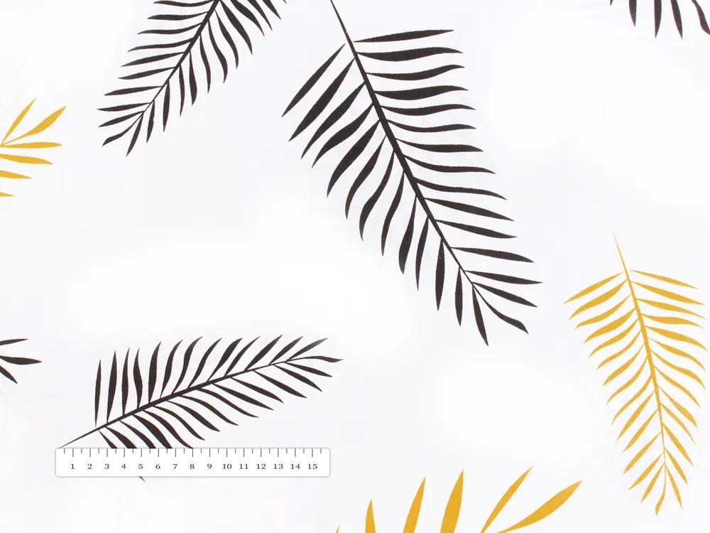 Biante Bavlnený obdĺžnikový obrus Sandra SA-219 Zlaté a čierne palmové listy na bielom 120x180 cm